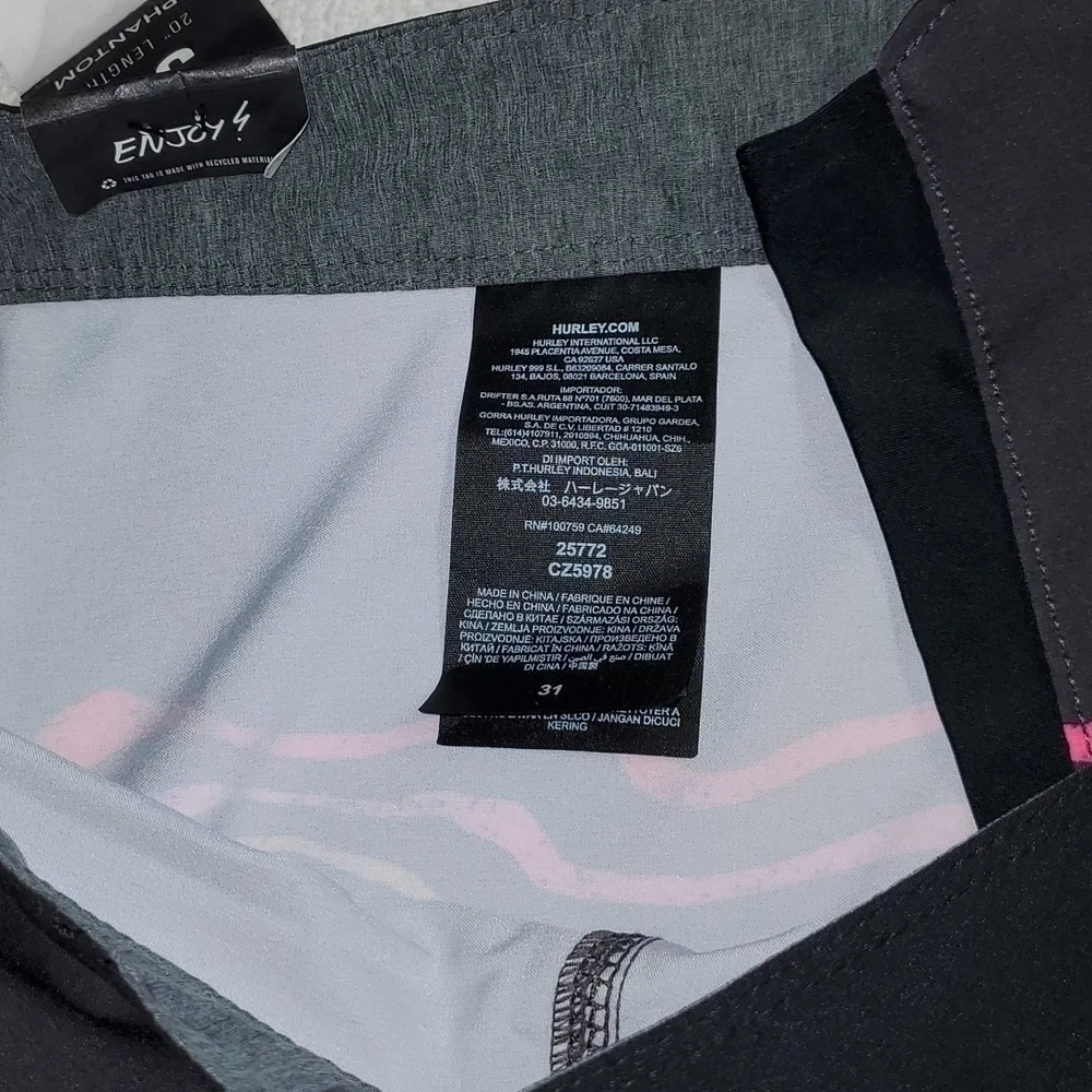 Hurley Phantom Embroidered Rainbow Cinched‎ Black Sz. 31 Board Shorts w Pocket